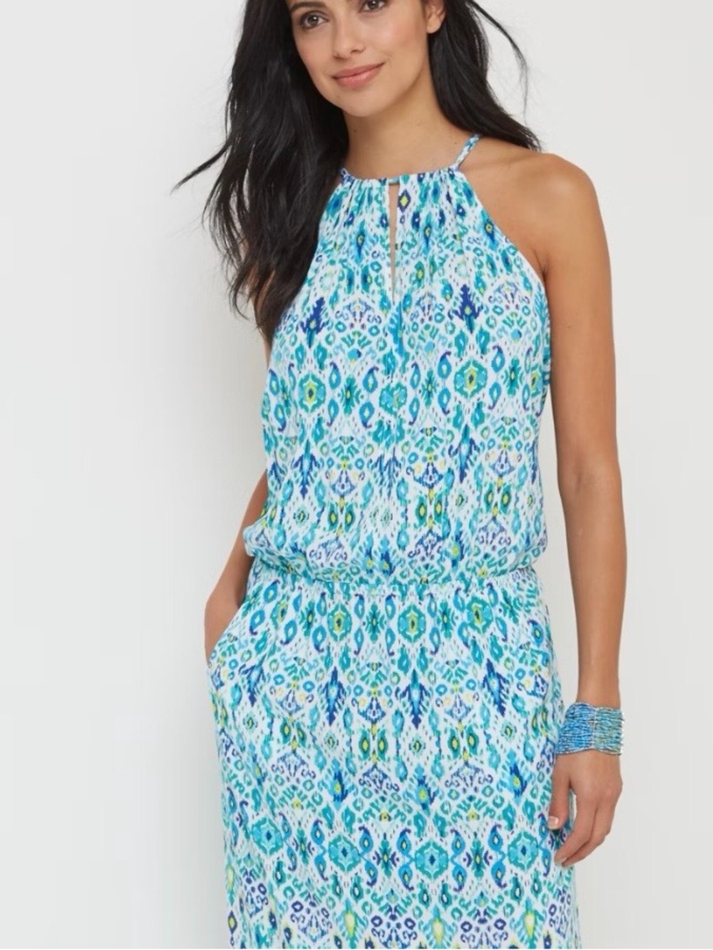 Tommy Bahama Summer Dress Beach Cover up Ikat Print Cover Up Blue Green Small